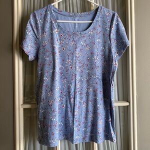 J. Jill Blue Pima Cotton Floral Short Sleeve Top